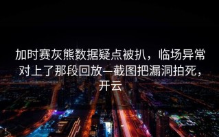 加时赛灰熊数据疑点被扒，临场异常对上了那段回放—截图把漏洞拍死，开云