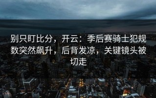 别只盯比分，开云：季后赛骑士犯规数突然飙升，后背发凉，关键镜头被切走